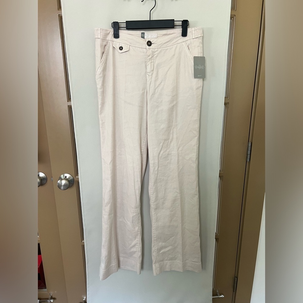 Anthropologie Level 99 Womens 31 Crème Linen Blend Wide Leg Pant